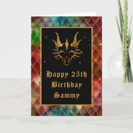 Rainbow Dragon Scales Faux Glitter Happy Birthday Kaart