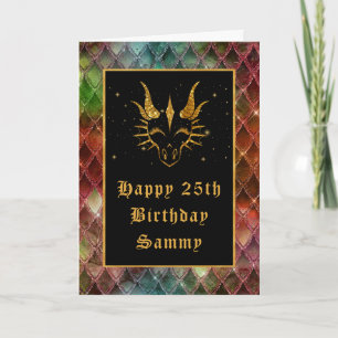 Rainbow Dragon Scales Faux Glitter Happy Birthday Kaart