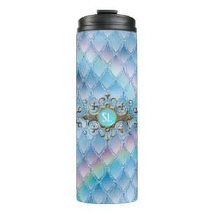 Rainbow Dragon Scales Gemstone Monogram Thermosbeker