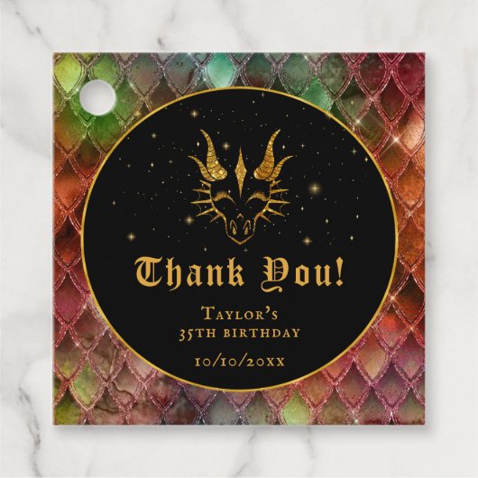 Rainbow Dragon Scales Gouden Verjaardag Dank u Bedankjes Labels (Voorkant)