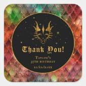 Rainbow Dragon Scales Gouden Verjaardag Dank u Vierkante Sticker (Voorkant)