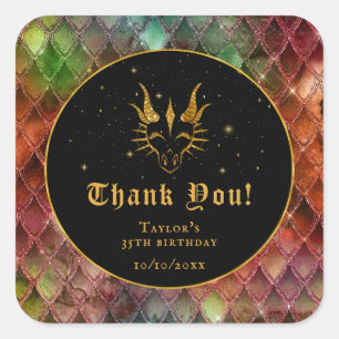 Rainbow Dragon Scales Gouden Verjaardag Dank u Vierkante Sticker