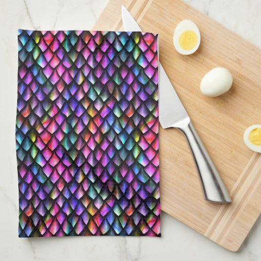 Rainbow Dragon Scales Kitchen Towel Theedoek (Quarter Fold)