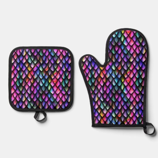 Rainbow Dragon Scales Oven Mitt Set (Voorkant)