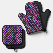 Rainbow Dragon Scales Oven Mitt Set (Voorkant / Achterkant)