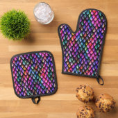 Rainbow Dragon Scales Oven Mitt Set (Top down)