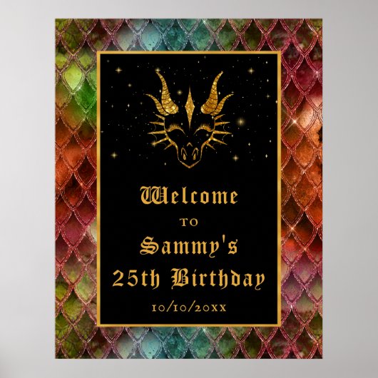 Rainbow Dragon Schalen Gouden Verjaardagsfeestje W Poster (Voorkant)