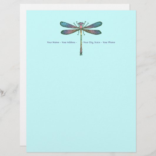 Rainbow Dragonfly Briefhoofd Sjabloon (Voorkant / Achterkant)