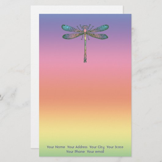 Rainbow Dragonfly Briefpapier (Voorkant / Achterkant)