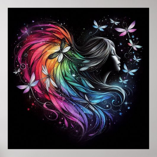 Rainbow Dragonfly Heart Poster (Voorkant)