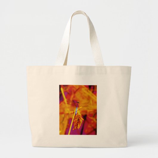 Rainbow Dragonfly op amber en fuschia Grote Tote Bag (Voorkant)