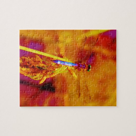 Rainbow Dragonfly op amber en fuschia Legpuzzel (Horizontaal)