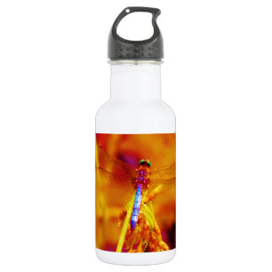 Rainbow Dragonfly op amber en fuschia Waterfles