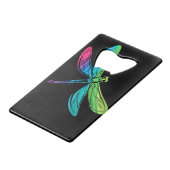 Rainbow Dragonfly op Black Creditkaart Flessenopener (Voorkant Gekanteld)