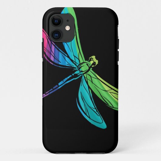 Rainbow Dragonfly op Black Hoesje-Mate iPhone Case (Achterkant)