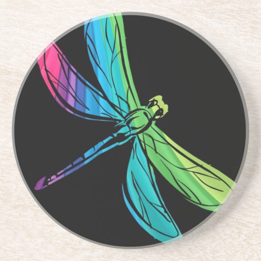 Rainbow Dragonfly op Black Zandsteen Onderzetter (Voorkant)