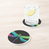 Rainbow Dragonfly op Black Zandsteen Onderzetter (Zijkant)