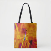 Rainbow Dragonfly Oranje roze achtergrond met naam Tote Bag (Voorkant)