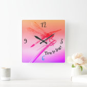 *'Rainbow Dragonfly' Vierkante Klok (Huis)