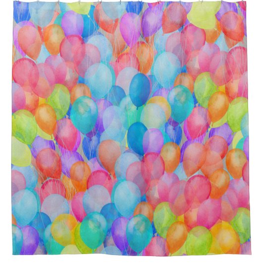 Rainbow Dreams: Waterverf ballonkunst Douchegordijn (Voorkant)
