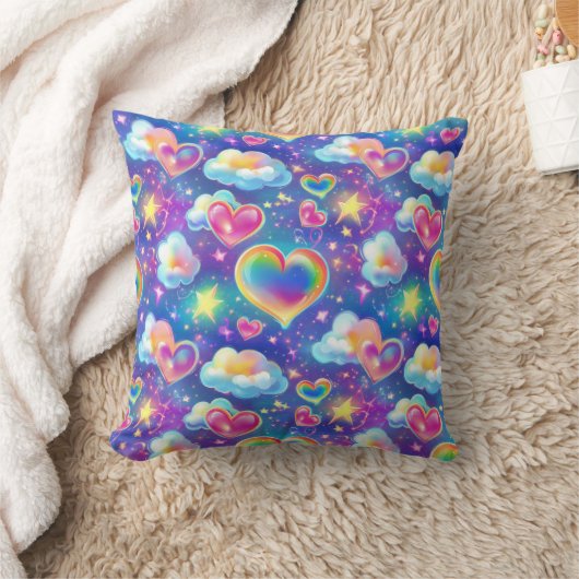 Rainbow Dreamy Hearts Throw Pillow Kussen (Deken)