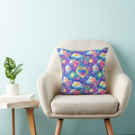 Rainbow Dreamy Hearts Throw Pillow Kussen (Stoel)