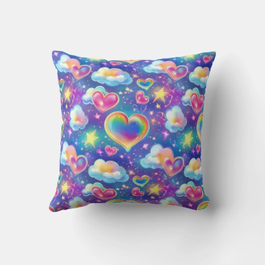 Rainbow Dreamy Hearts Throw Pillow Kussen (Achterkant)