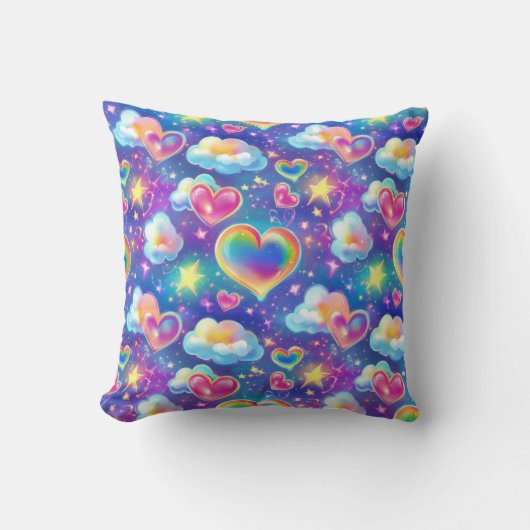 Rainbow Dreamy Hearts Throw Pillow Kussen (Voorkant)