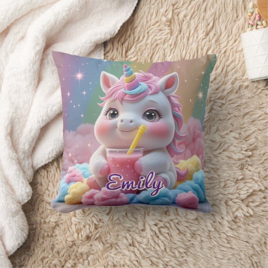 Rainbow Drink Unicorn Pillow – Bewerkbare naam Kussen (Deken)