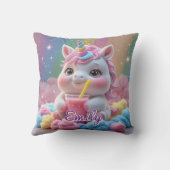 Rainbow Drink Unicorn Pillow – Bewerkbare naam Kussen (Achterkant)