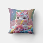Rainbow Drink Unicorn Pillow – Bewerkbare naam Kussen (Voorkant)