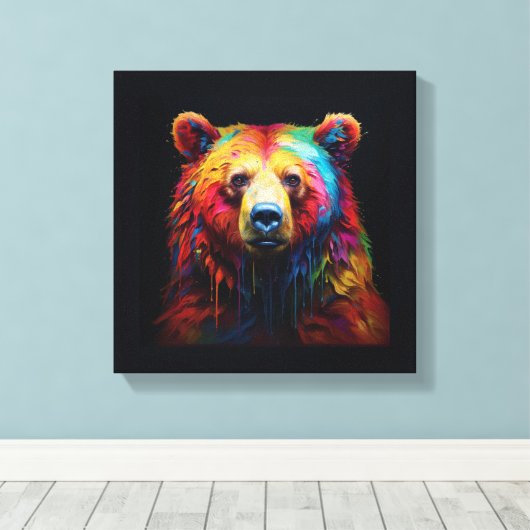 "Rainbow Drip Beer" - Stretched Canvas Print (Insitu (Houten vloer))