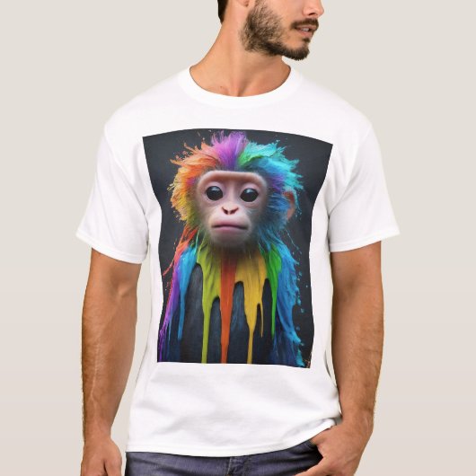 Rainbow Dripping Baby Monkey: Schattige en kleurri T-shirt (Voorkant)