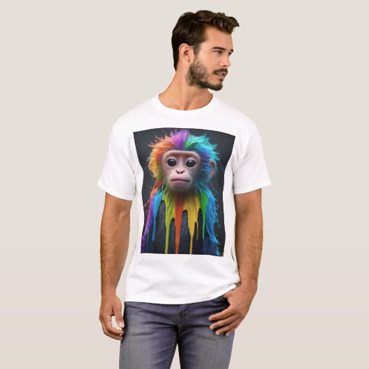 Rainbow Dripping Baby Monkey: Schattige en kleurri T-shirt (Voorkant volledig)