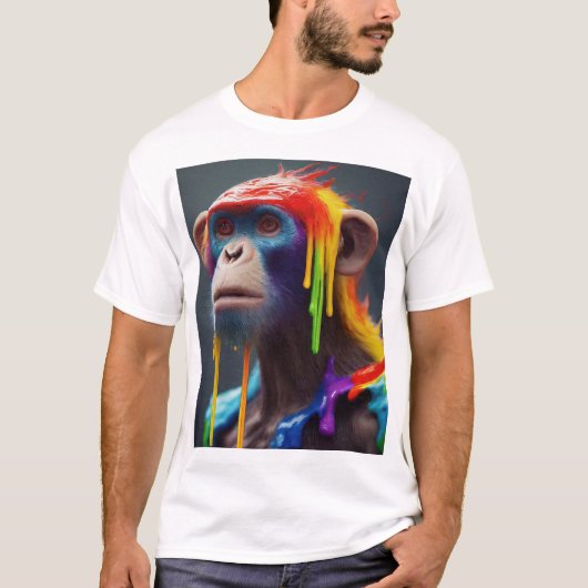 Rainbow Dripping Monkey: gewaagd en speels design T-shirt (Voorkant)
