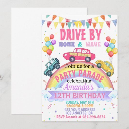Rainbow-drive op uitnodiging van de Birthday Parad (Voorkant / Achterkant)