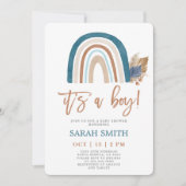 Rainbow Dusty Blue boho Baby shower boy Kaart (Voorkant)