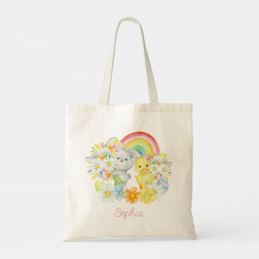 Rainbow Easter Bunny en Chick Tote Bag (Achterkant)