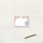 Rainbow Eenhoorn Custom Name Floral Kinder School Post-it® Notes (Op bureau)
