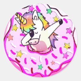 Rainbow Eenhoorn Dab Dance Pose Roze Iced Donut Ronde Sticker
