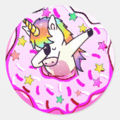 Rainbow Eenhoorn Dab Dance Pose Roze Iced Donut Ronde Sticker (Voorkant)