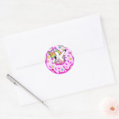 Rainbow Eenhoorn Dab Dance Pose Roze Iced Donut Ronde Sticker (Envelop)