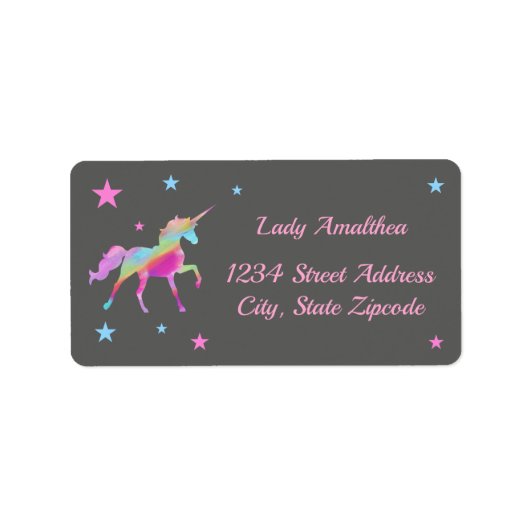 Rainbow Eenhoorn en Sterren adreslabel Etiket (Voorkant)