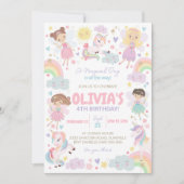 Rainbow Eenhoorn Fairy Verjaardag Uitnodiging Feeë (Voorkant)