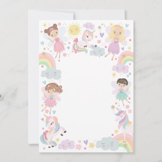 Rainbow Eenhoorn Fairy Verjaardag Uitnodiging Feeë (Achterkant)