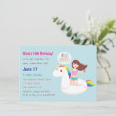 Rainbow Eenhoorn Float Zomer Verjaardagsfeest Kaart (Staand voorkant)