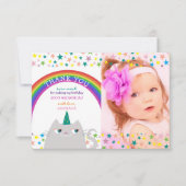Rainbow Eenhoorn Foto Verjaardag Dank u Bedankkaart (Voorkant)