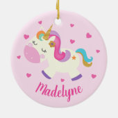 Rainbow Eenhoorn Glitter Kerst Roze Naam Keramisch Ornament (Achterkant)