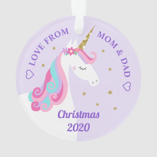 Rainbow Eenhoorn Gouden Glitter Dochter Paarse Ornament (achterkant)