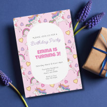 Rainbow Eenhoorn Meisjes Verjaardag Party Uitnodig